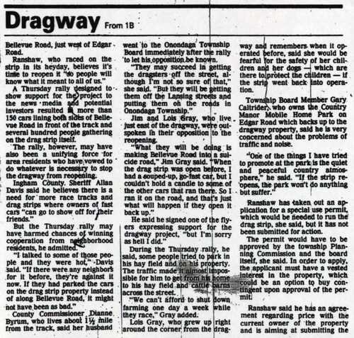 Onondaga Dragway - Article On Meeting Lansing State Journal2 (newer photo)